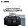 Side profile view of Eastino 34 inch single jersey open width circular knitting machine showing the frame, cylinder, and open width fabric takedown system.