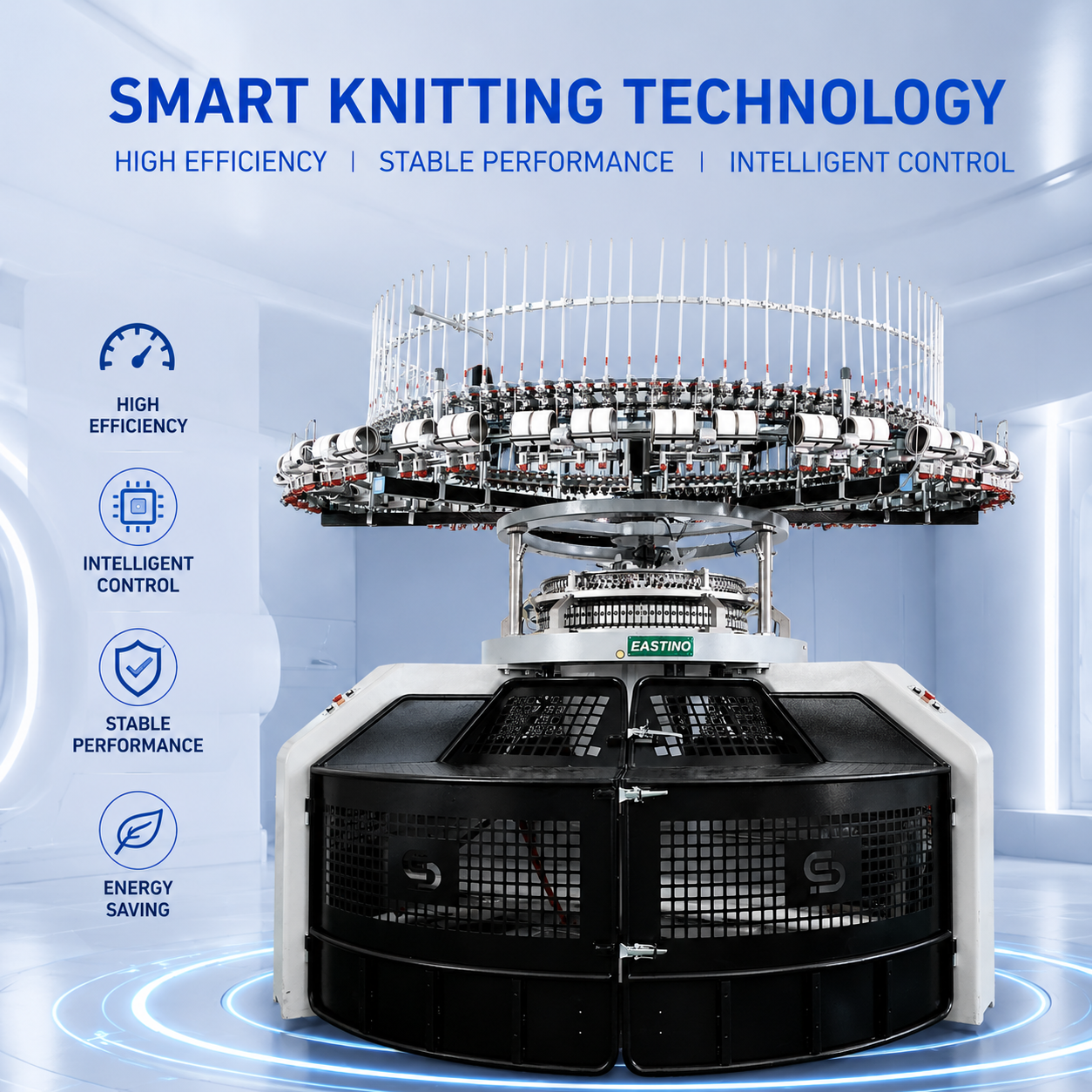 Eastino smart single jersey open width circular knitting machine featuring intelligent control and energy-saving design.